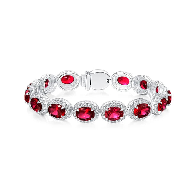 Sterling Silver Ruby Gemstone 6x8mm Oval Link Tennis Bracelet