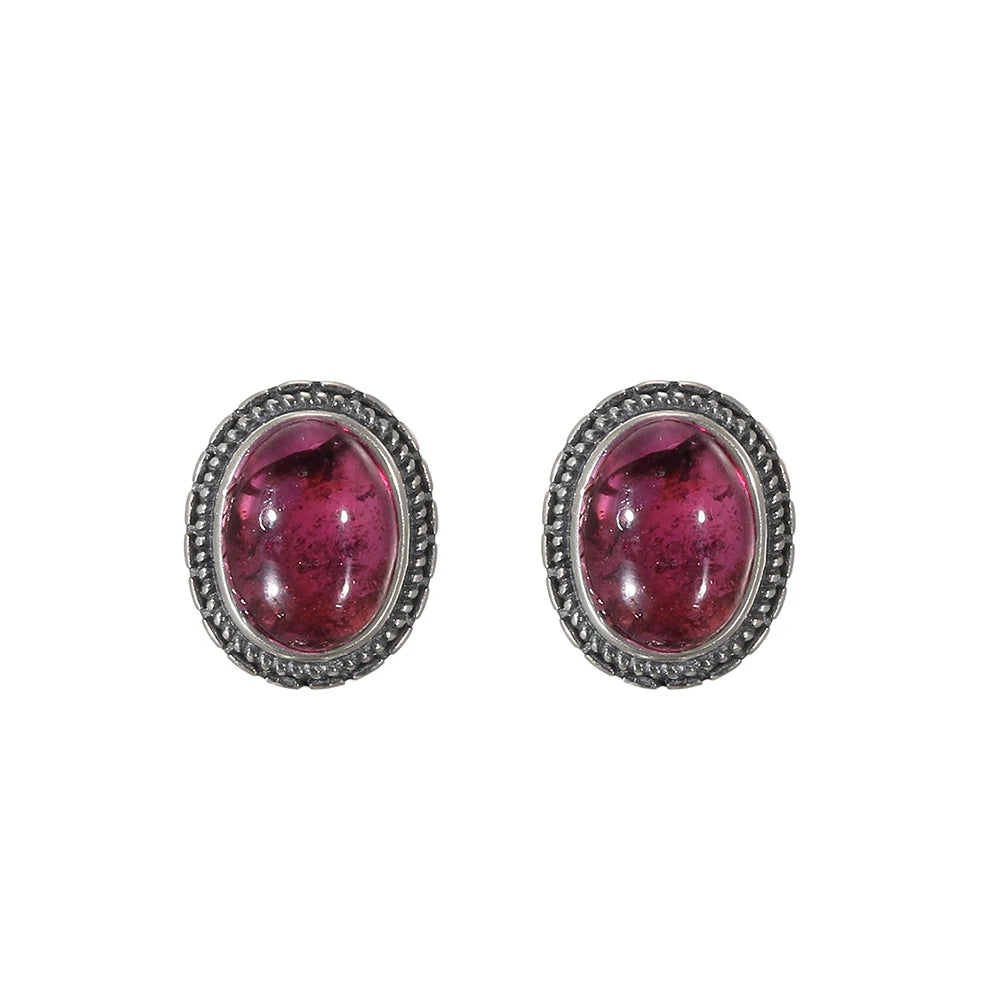 100% Natural Garnet Vintage S925 Silver Earrings for Women Wedding Hand Made Fine Crystal Jewelry