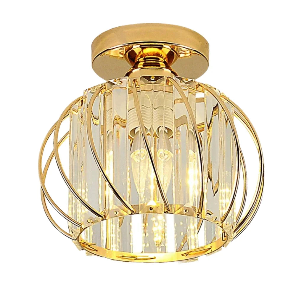 Modern Gold Crystal Flush Mount Ceiling Light Stainless Steel Base AC Power Source for Bedroom Hallway Kitchen