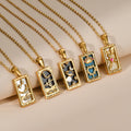 Fashion Jewelry 18K Gold Pvd Plated 316L Stainless Steel Necklace Tarot Cards Religious Square Pendant Chain Necklace for Women