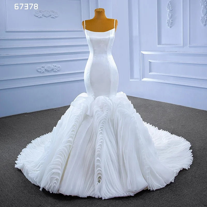 Rsm67378 2022 New Simple White Satin Sling Halter Ladies Mermaid Wedding Dress