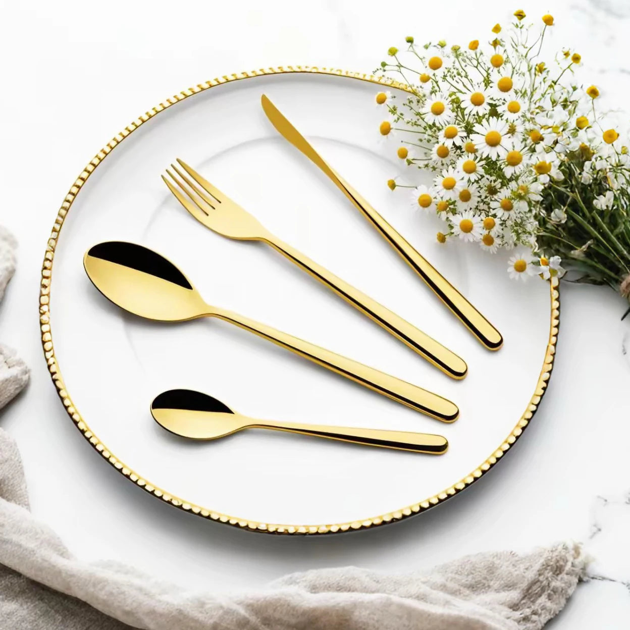 18/10 Stainless Steel Food Safe Modern Luxury PVD Gold High Mirror Polish Full Table Wedding Cutlery Set Custom Brand Stocked