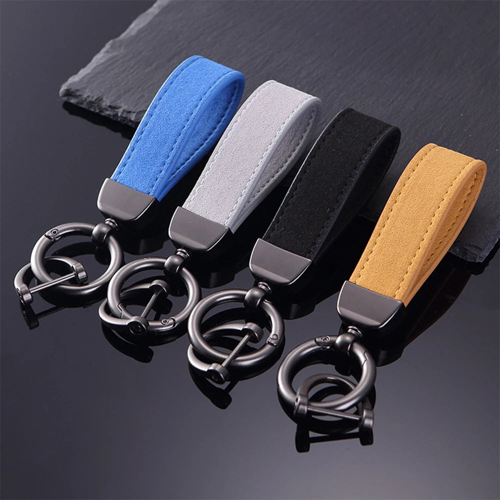 No Minimum Custom Logo Metal Luxury Accessories Real Blank Circle Leather Loop Key Chain Genuine Pu Faux Leather Car Keychain