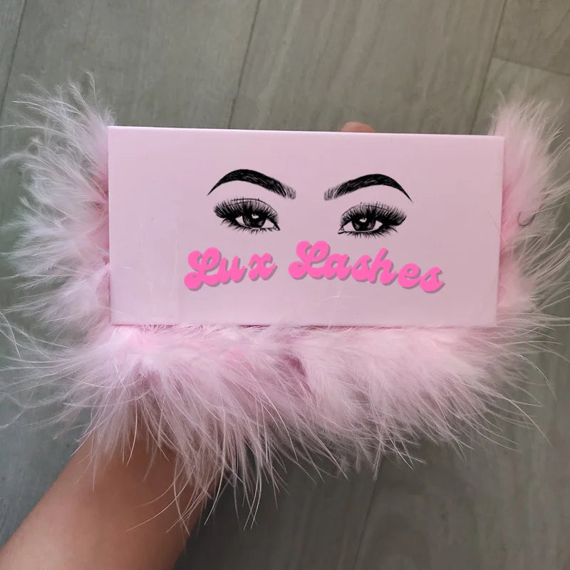 Luxury Empty Custom Lash Packaging 3d Mink Eyelashes Black Fluffy Boxes 25mm Eyelash Pink Color Furry Lash Box
