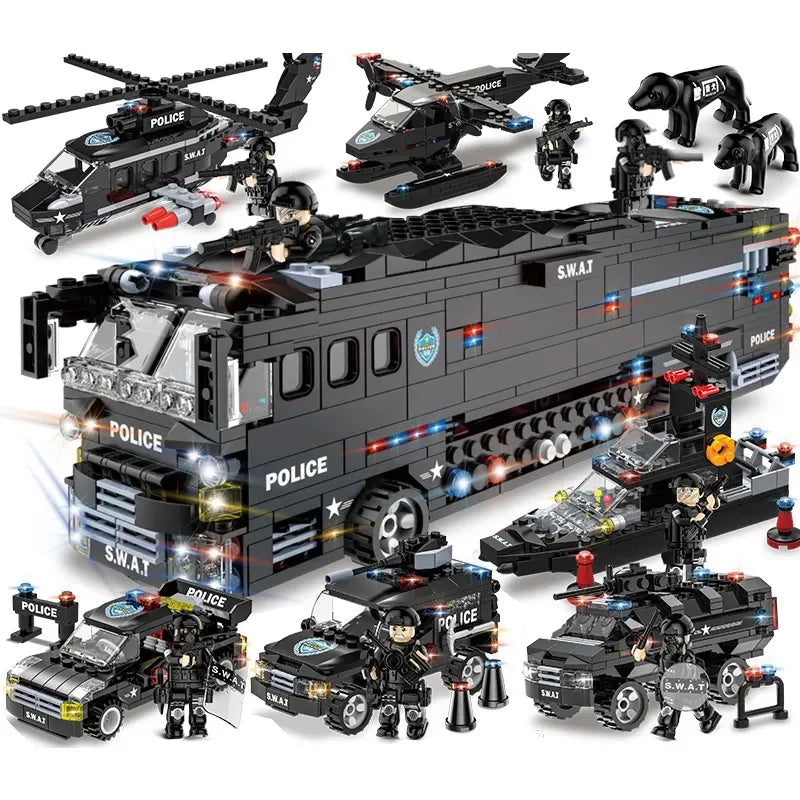 Custom STEM Six in One Small Building Blocks Assembly City Toy Car Mobile Combat Bus for Kids Model Blocks Education Toys