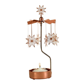 China Factory Custom Rose Gold Flower Heart Rotating Candlestick Metal Tea Light Rotary Carousel Candle Holders