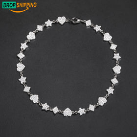 Dropshipping Fashion 6mm 10mm 925 Sterling Silver VVS Moissanite Iced Out Star Heart Rhombus Motif Cluster Tennis Bracelet