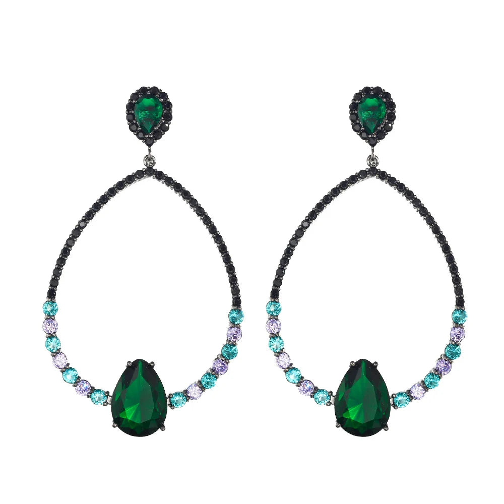 Chic Black Gold Plated Hollow Water Drop Earrings Big Geometric Crystal Zircon Drop Earrings for Women Ladies CZ Costume Jewelry