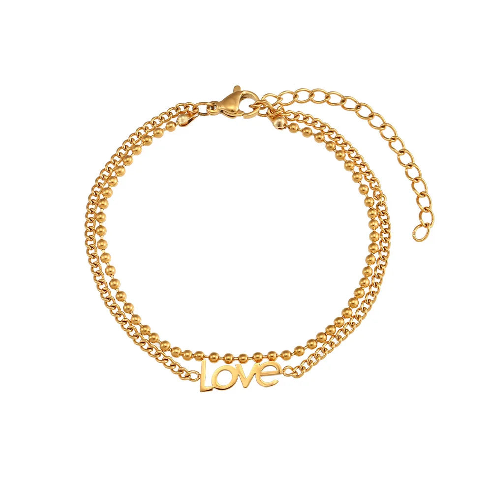 Fashion Stainless Steel Minimalist Bracelet for Women Double Layered Chain Bracelet Love Heart Infinite Map Star Gold Bracelet