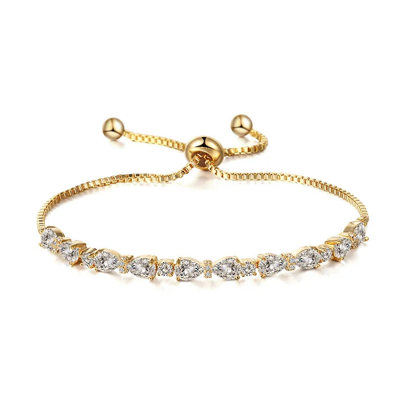 Classic Bolo Bracelet Exquisite Teardrop Cut Cubic Zirconia Tennis Bracelet Simple Adjustable Bracelet for Women