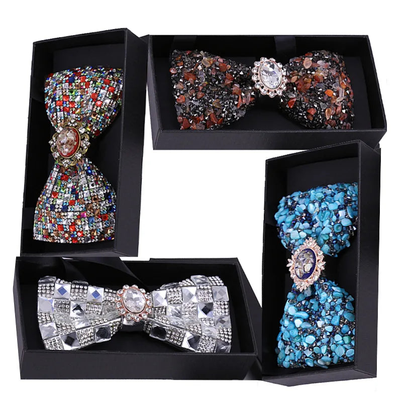 Diamond Crystal Rhinestone Bow Ties Mens Gift Set for Wedding Party Bowties Pre-tied Adjustable for Men in Box for Tuxedo