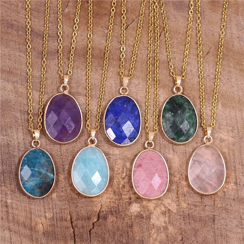 Top Fashion Women Apatite Gemstones Teardrop Pendant Necklace Boho Choker Stainless Steel Chain Necklace Designer Jewelry Bijoux