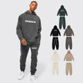 Customize Graphic Blank Plain Cotton Men Unisex Two Piece No String Hoodie and Sweat Pants Set Sweatsuit for Men