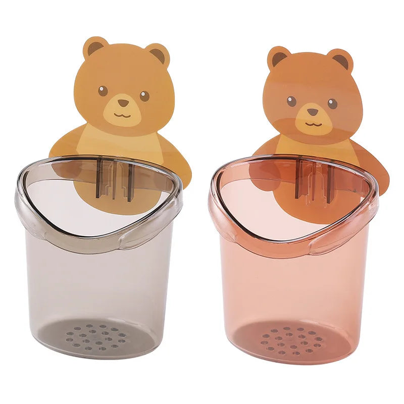 Bathroom Toothbrush Holder Cup Set Bear Wall Hang Mouthwash Organizer Toothpaste Storage Racks