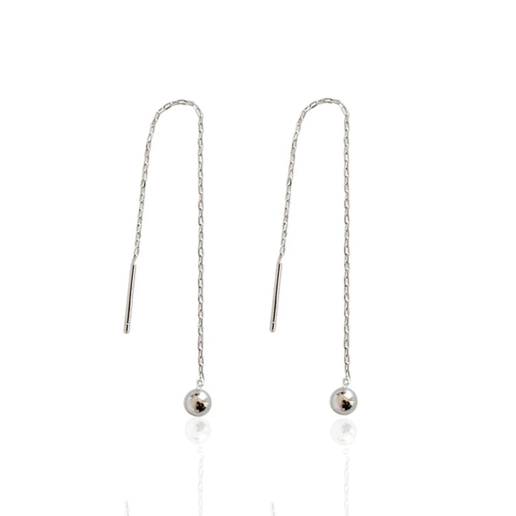 HED005 S925 Silver Long Earrings for Women Simple Chain Wire Bead Drop Fashionable Trendy Design for Weddings Parties Gifts
