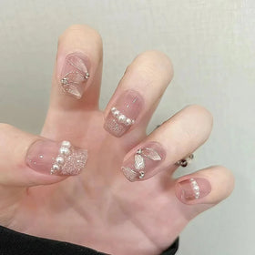 Hot Selling Luxury Style 3D Pearl Cat Eye Diamond Acrylic False Nail Handmade 24pcs ABS Press-on Nails for Women