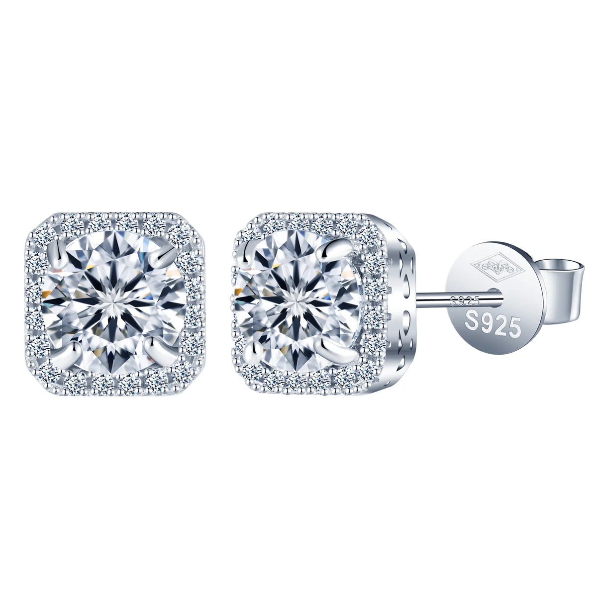 Wholesale VVS1 Moissanite Earring 0.5ct 1ct White Diamond 925 Sterling Silver Square Moissanite Earring MegaBDM