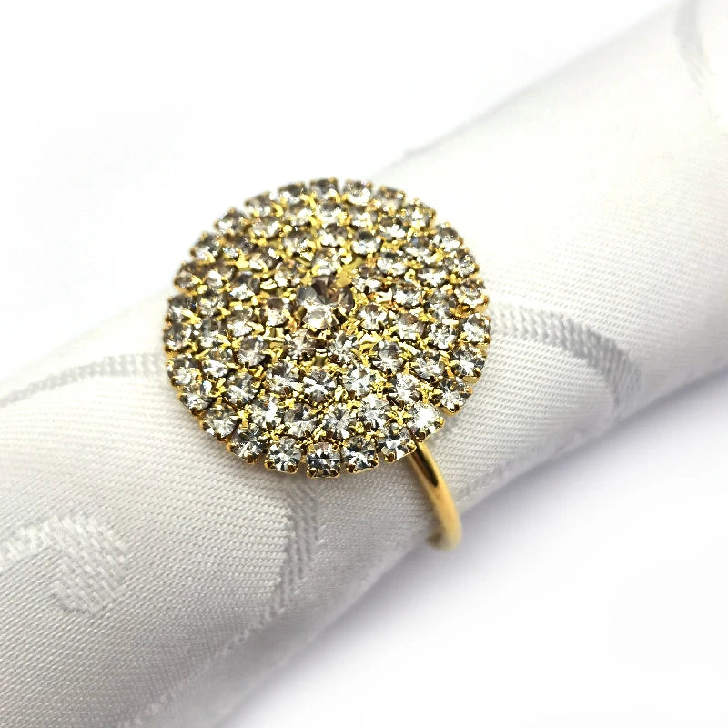 Cheap Price Lovely Diamond Crystal Gold Napkin Rings for Wedding Tableware Accessories