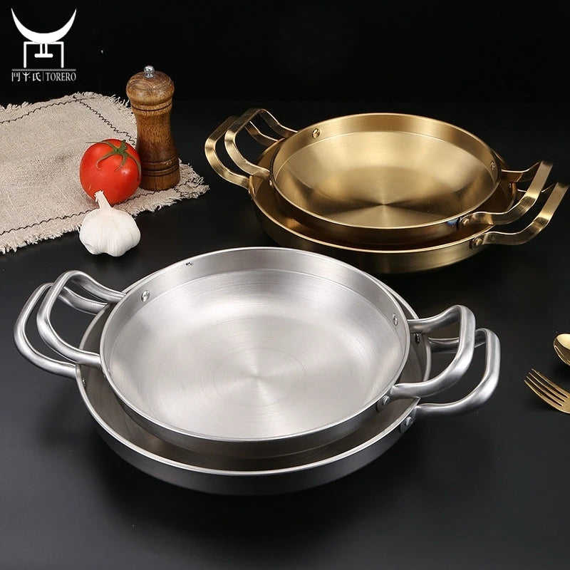 Customized Stainless Steel Mini Troop Pot Paella Pan With Double Handles Korean Style for Boiling Seafood Ramen Soup