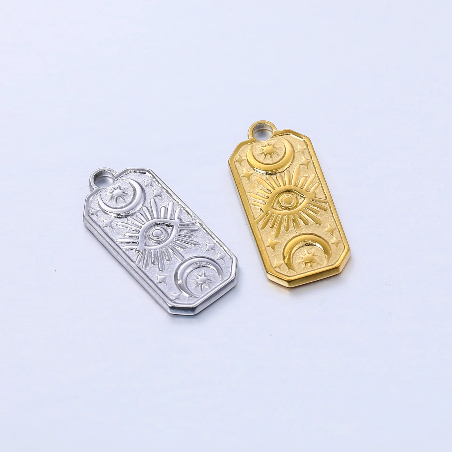 New Rectangle Moon Star Stainless Steel Eye Golden 316 Stainless Steel Charm Pendants