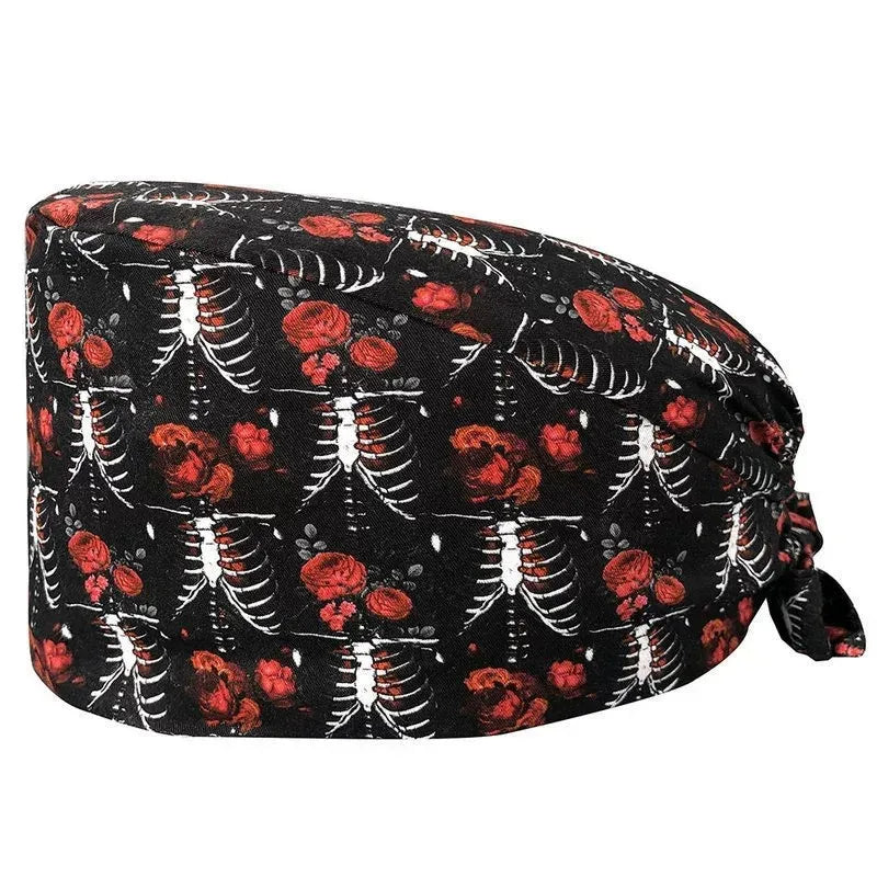 All With Buttons Elastic Band Buckle Surgical Cap Cute Animal Pattern Printed Flowers Operating Room Beauty
