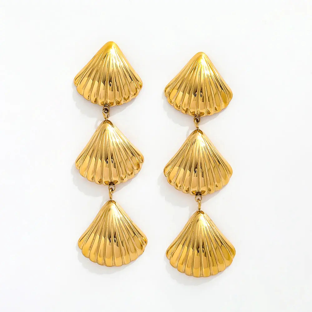 New Dainty Geometric Three Shell Tassel Stud Earring for Women 18k Gold Plated Stainless Steel Jewelry