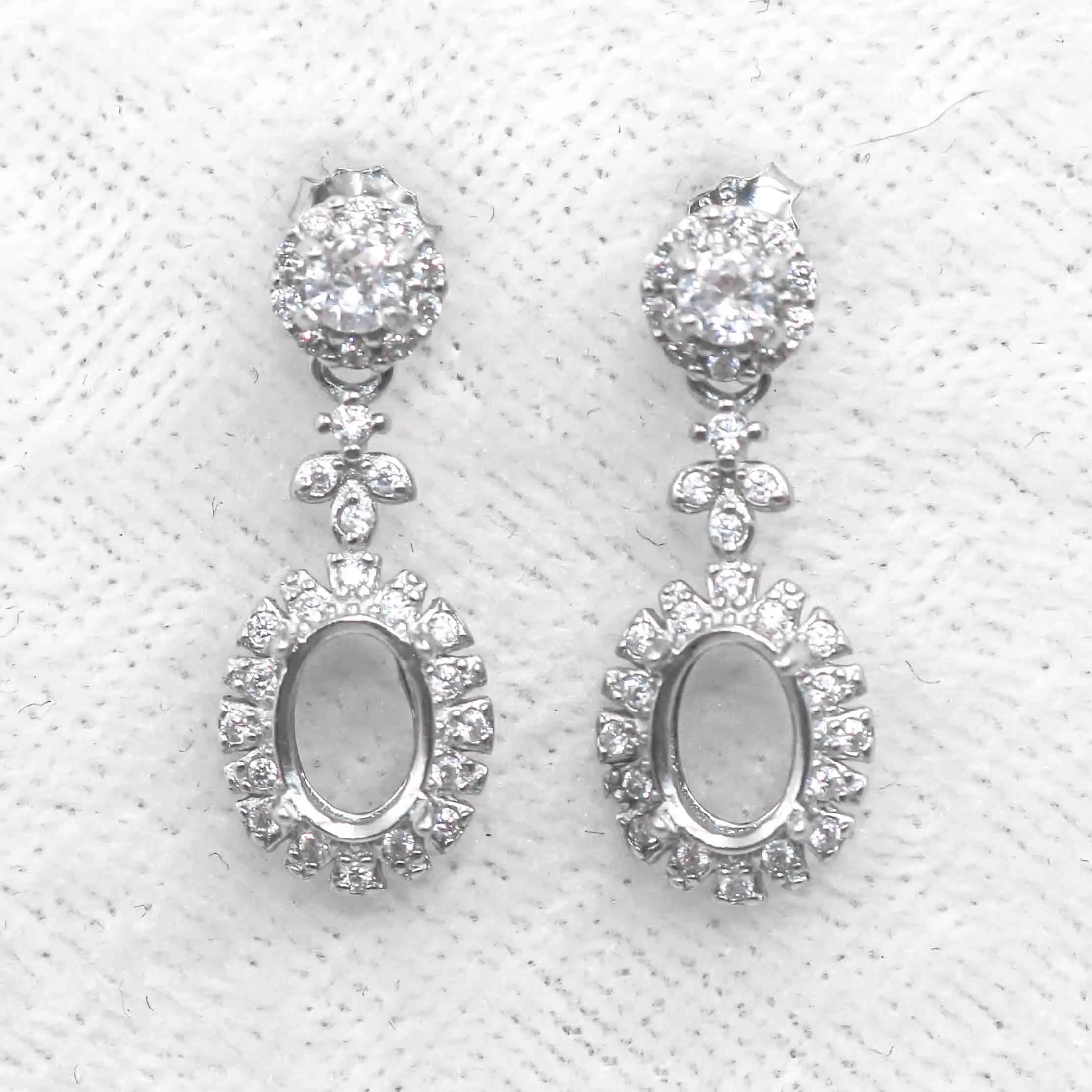Sterling Silver 5*6/5*7/6*7mm Semi Mount Stud Earring Empty Support Blank Setting S925 Base Without Center Stone for DIY Inlay