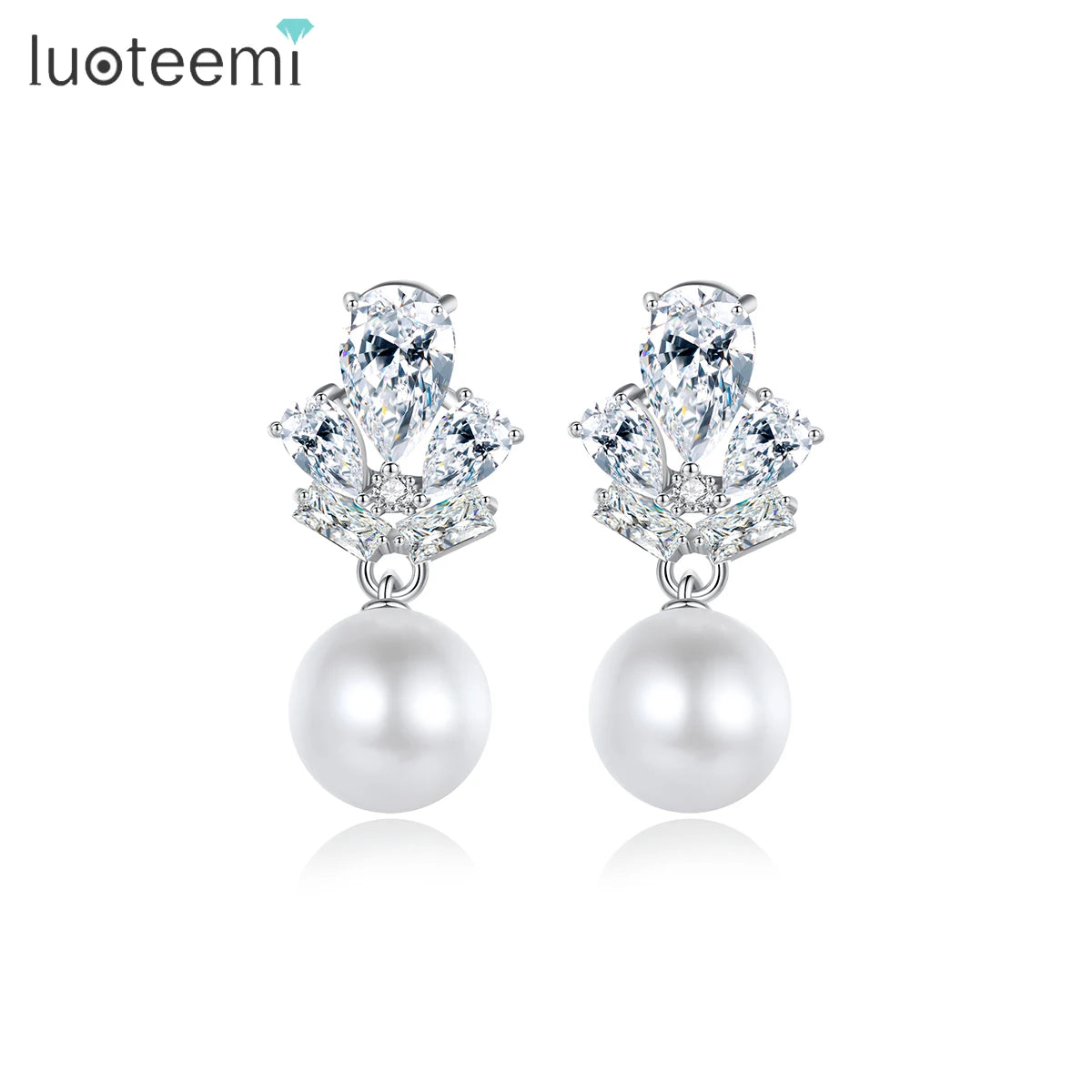 LUOTEEMI Earing Woman Cubic Zirconia Lady Fashion Zircon Statement 2026 Jewelry New Hot Pearl Drop Earrings