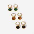 Drop Shipping New Trendy 18k Gold Pvd Plated Stainless Steel Earrings Jewelry Oval Pendant Natural Agate Hoop Earrings for Women