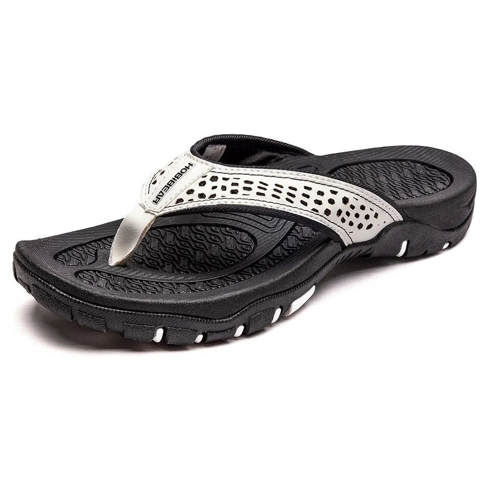 Men's Summer Winter Outdoor Leather Slip-On Anti-Slip Sandals Soft Thick Sole MD+TPR Sole Slippers