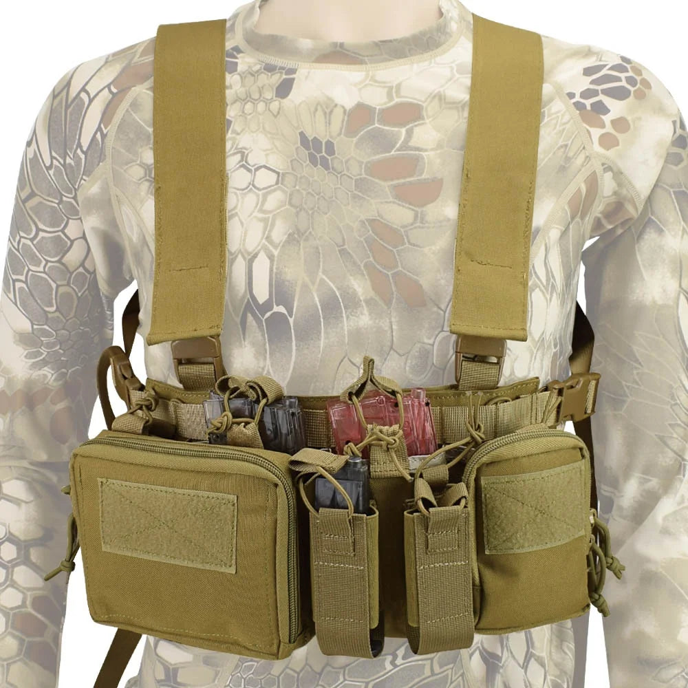 Action Union LightWeight Adjustable 1000D Multifunction Tactical Vest Bag Hunting Chest Rig with 9MM Magazine Pouches