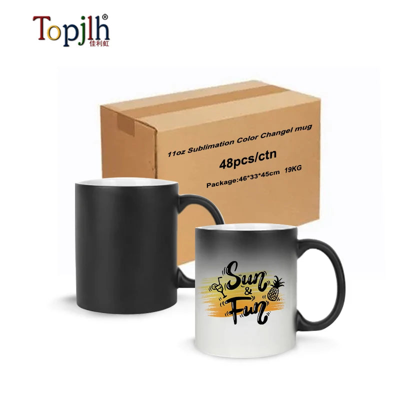 Topjlh Sublimation Ceramic Magic Mugs Color  Magic Mug with Printing 11 oz Coffee Mug with Handle for Business Party Gift