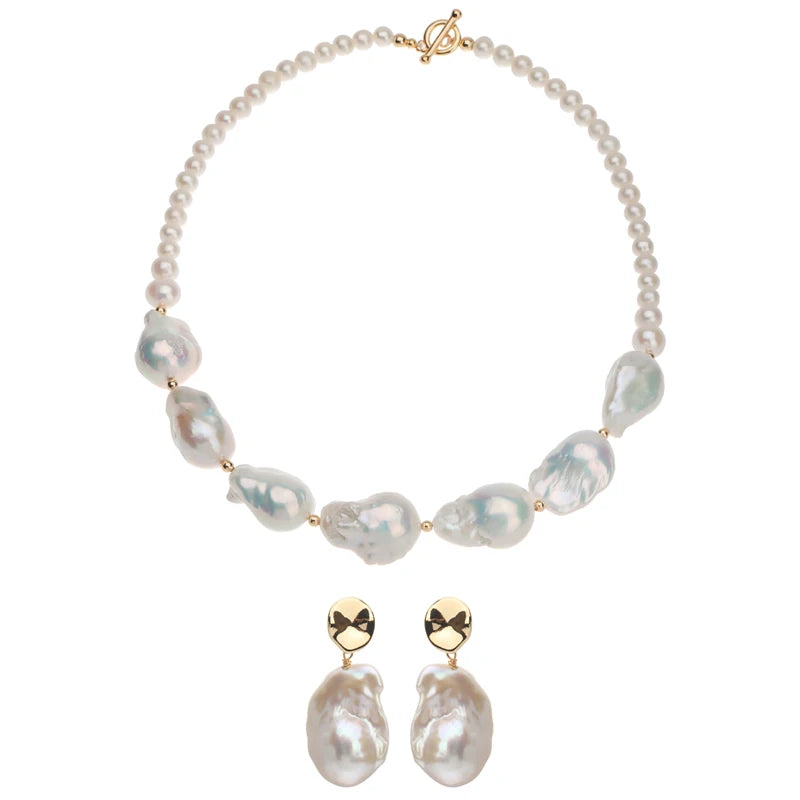 Pearl Necklace Earrings Original Colorful Fishtail Baroque Series Natural Freshwater Pearl Necklace Collarbone Chain Atmospheric