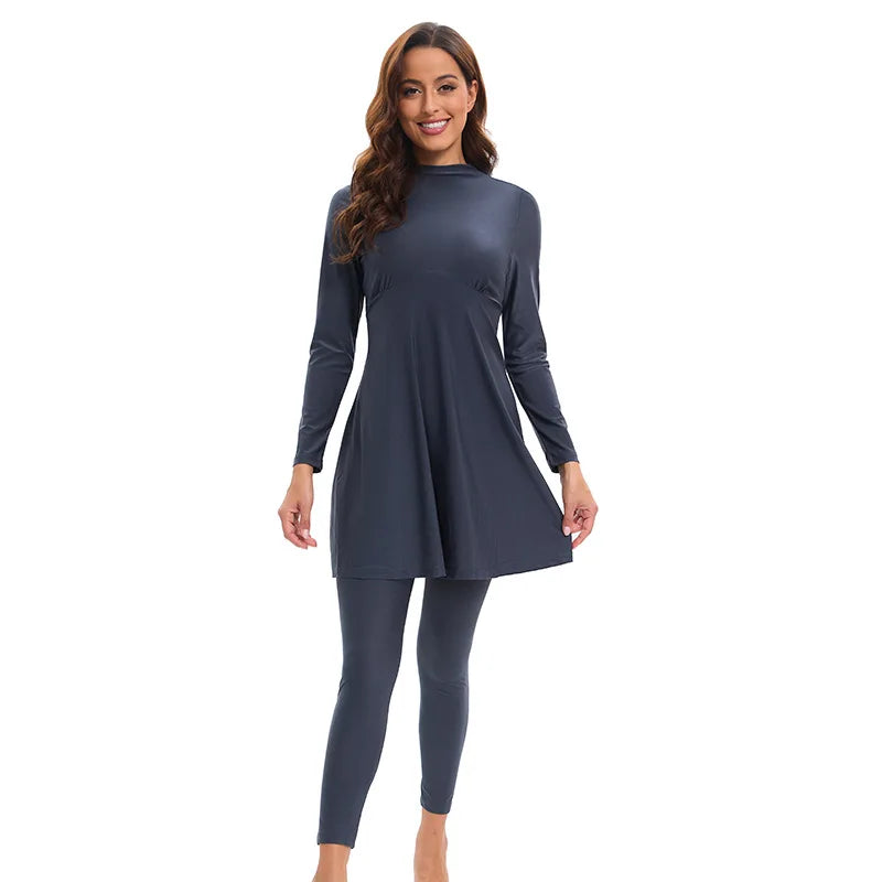 Women's Modest Swimwear Long Sleeve Conservative Arabian Beach Surfing Swimsuit Set Islamic Wear Plus Size 2pcs