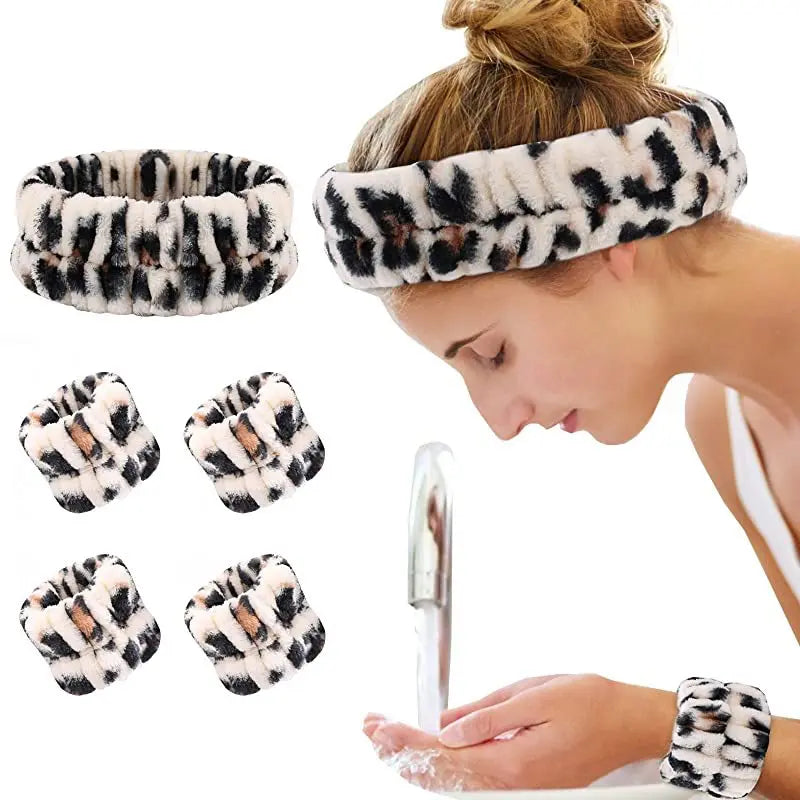 2023 Latest Design CELIAY Star Print Microfiber Bow Face Wash Headband and Wristband Set for Women