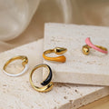 Chris April 18k Gold Plated Stainless Steel Drop Multi Color Enamel Drip Rings Open White pink Enamel Ring