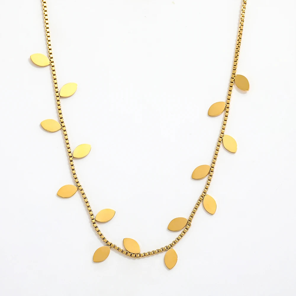 Fenny 18K Gold Plated Waterproof Fashion Versatile Gold Lucky Leaf Pave Necklace Ready to Ship Stainless Steel Jewelry Wholesale
