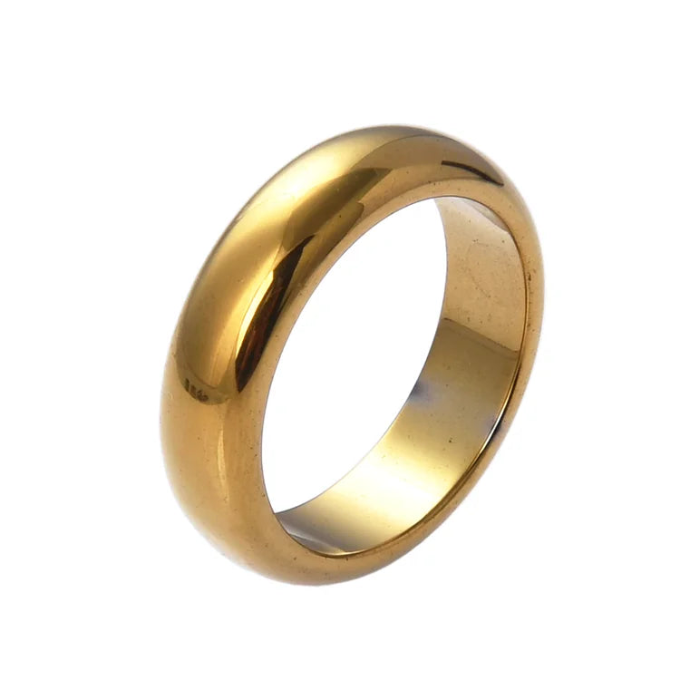 Hot Sale 6mm Plated Gold Color Hematite Rings Bulk Simple Design Fashionable Healing Gemstone for Party Anniversary