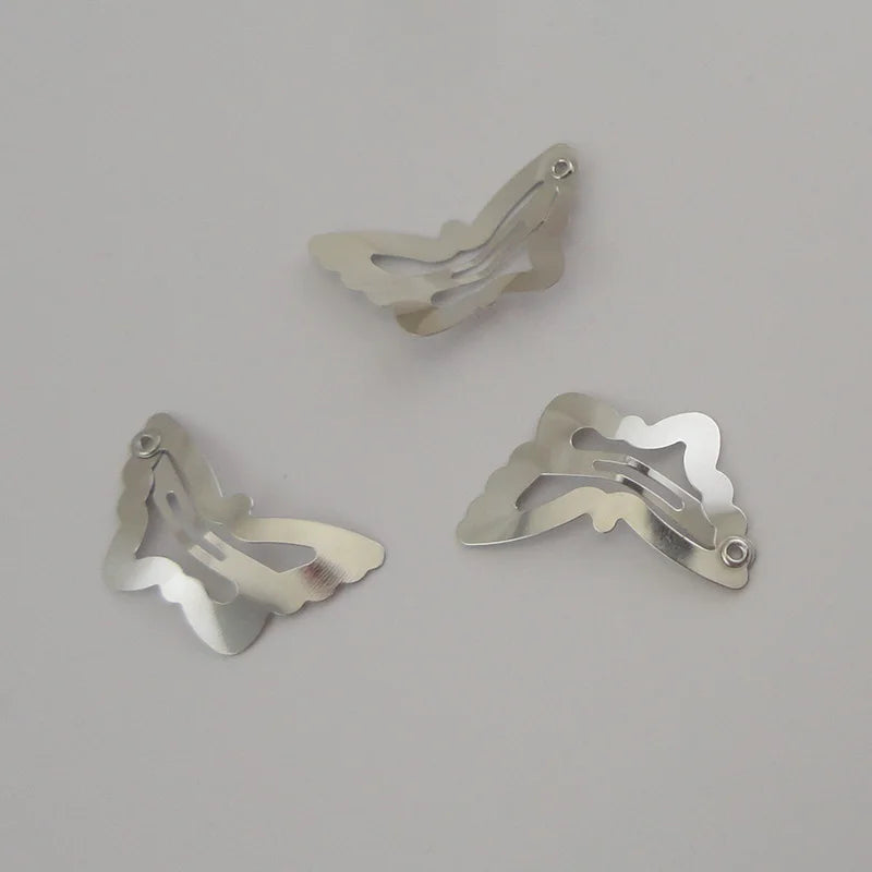 3cm Silver Butterfly Hair Clips Plain Animal Metal Snap Hairpins For Handmade Girl Hair Accessories