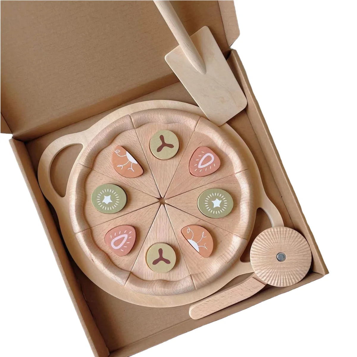 Children's Wooden Simulation Fruit & Vegetable Pizza Playhouse Kitchen Early Education Puzzle Toy for 3+ Ages Kindergarten Toy