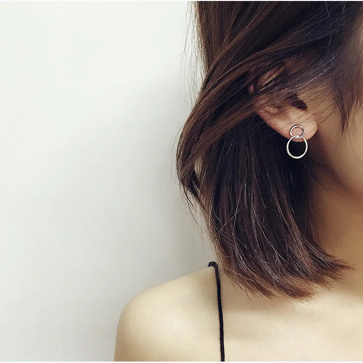 Factory Wholesale 925 Sterling Silver Double Circle Stud Earrings for Women Elegant Wedding Jewelry