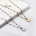 Ason 18K Gold Plating Waterproof Stainless Steel Black Bead Chain Necklace Women Heart Shape White Drop Oil Pendant Necklace