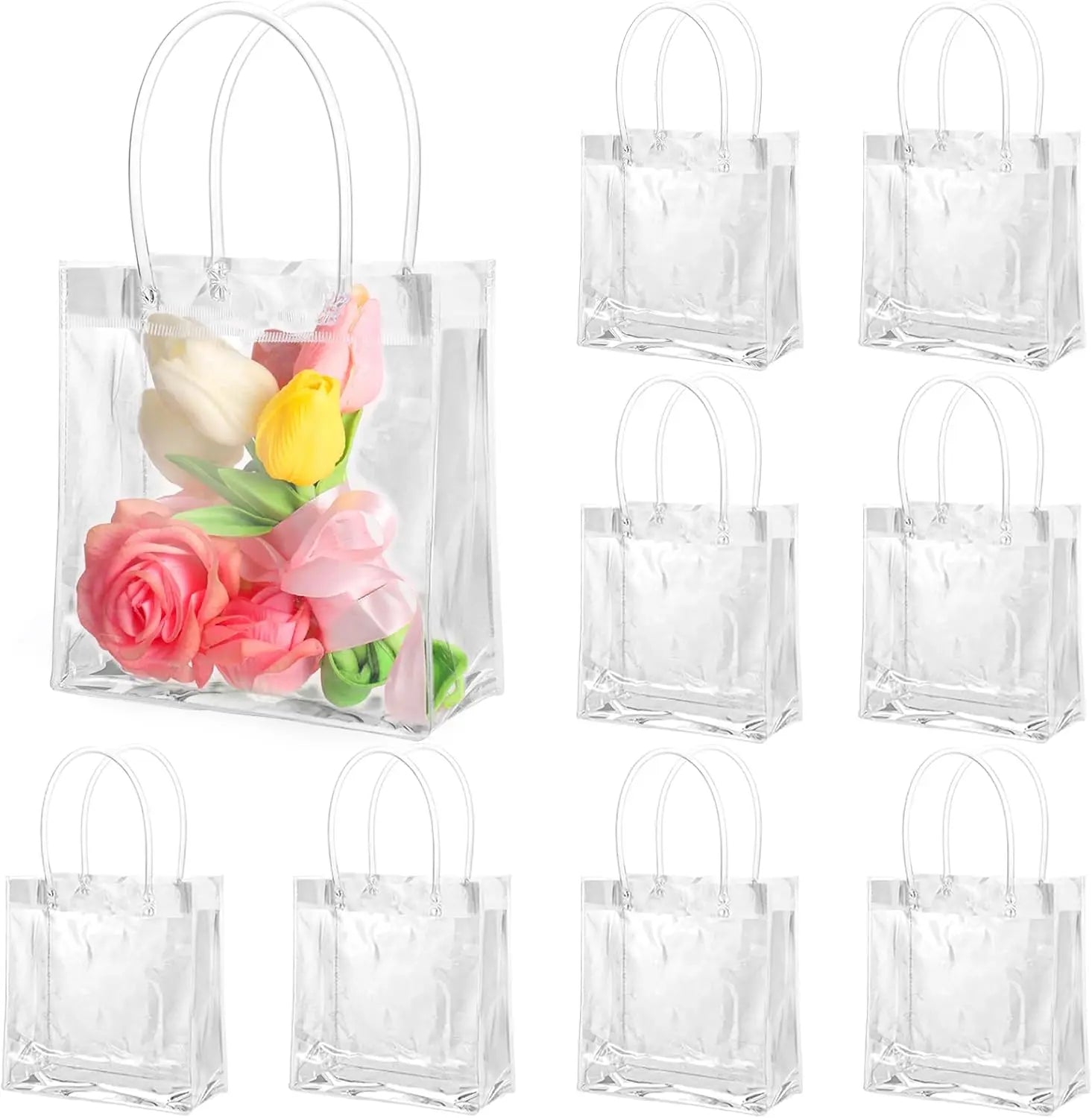 Reusable Party Favor Bags Reusable Plastic Small Gift Bags Clear Gift Bags with Handle for Party Favors Wedding Birthday