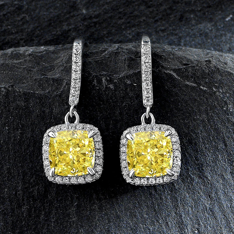 Luster Customizable Trendy Cushion Cut Moissanite 925 Sterling Silver Gemstone Jewelry Earrings for Women