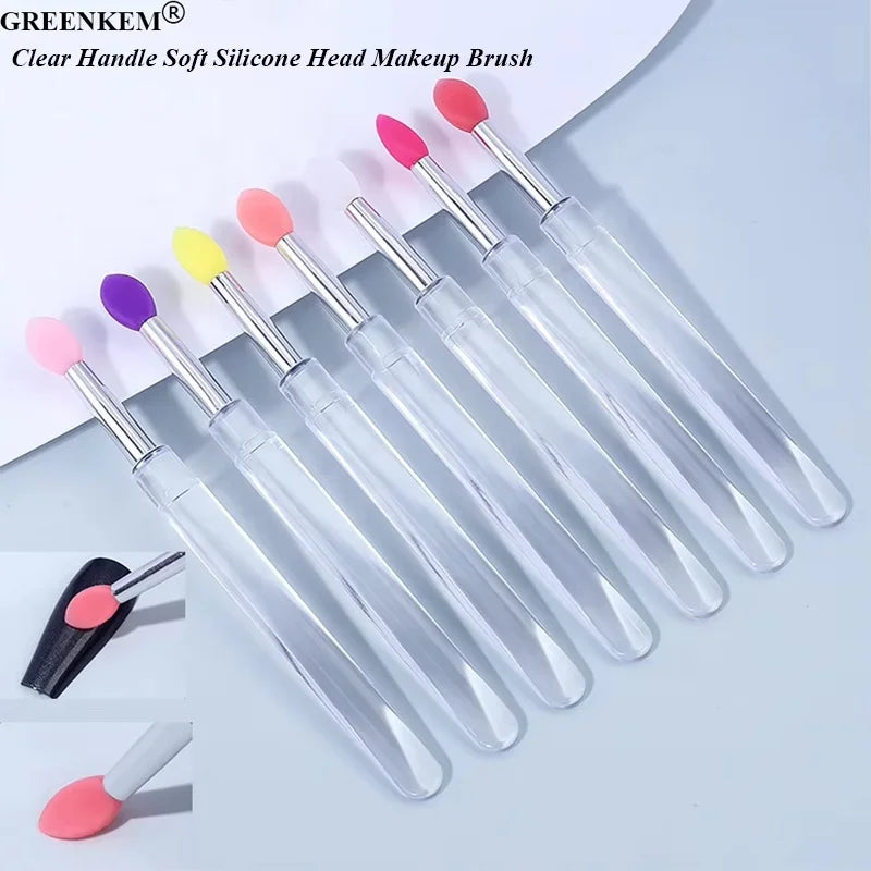 Nail Art Clear Handle Silicone Soft Liquid Glitter Makeup Brush With Dustproof Nail Powder Brush