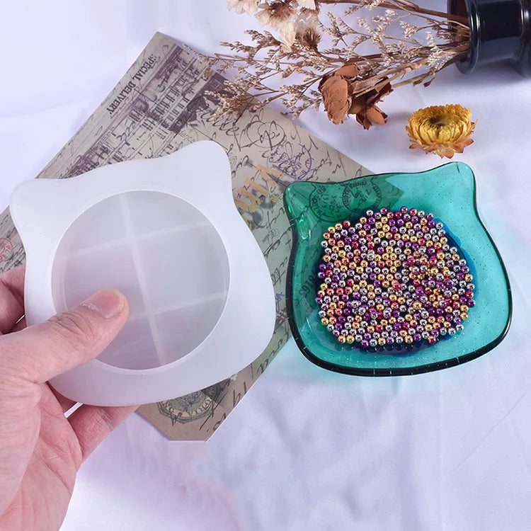 YS Irregular Storage Box Silicone Mold Cat Head-shaped Tray Plate Container Case Box Resin Mold DIY Crystal Epoxy Mould