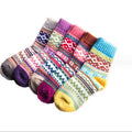 Youki Winter Warm Cozy Soft Thick Knitted Wool Ethnic Style Stripes Sock for Women 100% Wool Breathable Crew Length Cartoon