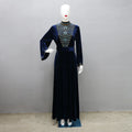 2024 Muslim Dubai Velvet Dinner Dress Robe Blue Water Drop Hot Diamond Women's Clothing