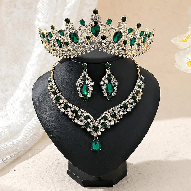 Miallo Baroque Rhinestone Silver Tiara Wedding Headband Bridal Crown Necklace Earrings Set for Women Party