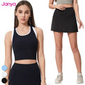 Janya Summer Workout Sets for Women Running Tennis Set Color Blocking Crop Tank Top + Cool Fabric Mini Tennis Skirt (2 in 1)